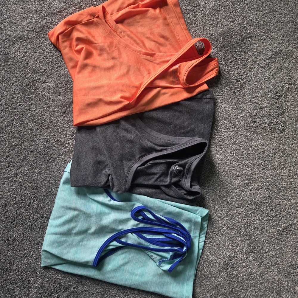 Set Of 3 Workout Tank Tops - Teal,  Orange, and Gray